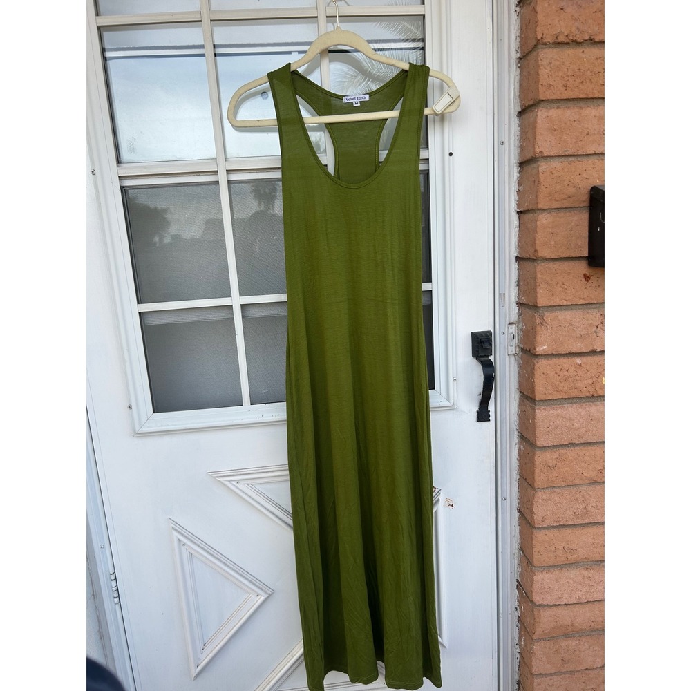 Velvet Torch Olive Green Racerback‎ Maxi Dress Womens Medium Rayon Goblincore